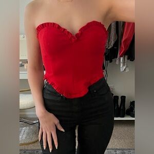 Lulus Swoon-Worthy Date Red Ruffled Strapless Lace-Up Bustier Top